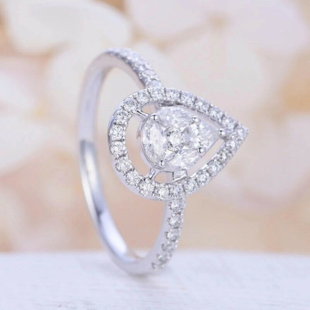 New 925 Silver Pear Cut White Sapphire Ring - Picture 1 of 3